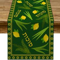 Happy Sukkot Linen Table Runner Jewish Festival Party Decor Sukkah Etrog Lulav Table Runners Holiday Kitchen Dining Table Decor 150x33cm