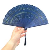 Portable Folding Bamboo Fan Solid Color Elegant Handheld Fans Tassel Folding Fan  Hanfu Accessories Blue Style B