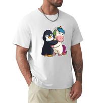 Penguin And Unicorn Cute Hug Cuddle Animals Tshirt Stain Resistant Casual Tee S