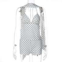Women Sexy Polka Dot Lace Up Backless Slim Fit Vest And Shorts Two Piece Set S