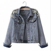 2022 Beaded Denim Jacket: Women's Casual Slim Fit, Spring/Autumn European & American Style with Pearls 2XL