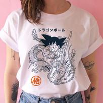 Vasaros Dragon Ball Goku Anime Y2k spausdinti marškinėliai trumpomis rankovėmis, moteriški hiphopo marškinėliai, marškinėliai su kaklu, pankrokas L balta