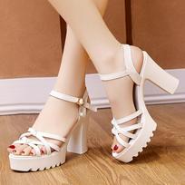 High-heeled Sandals, Thick-heeled Waterproof Platform, All-match Thin Belt, Summer Soft Leather, Comfortable, Western Style, Increased Women's Shoes 42