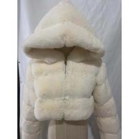 Women's Cropped Faux Fur Hooded Jacket Camel Quilted Warm Winter Outerwear S balta