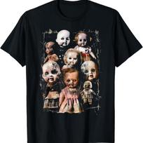 Creepy Dolls Haunted Possessed Horror Movie Goth Alt Scary T-Shirt S juoda