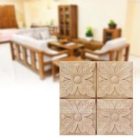 4pcs Square Antique Wood Applique Rubber Wood Furniture Carved Decor  Home Chests Symmetric Leaf