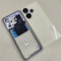 Visas korpusas Xiaomi Redmi 13 4G vidinio rėmo dangtelis, galinis baterijos dangtelis su kameros objektyvu, SIM kortelės dėklas Remonto dalys auksinė