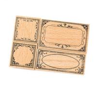 4Pcs Retro Baroques Frame Stamp Collection Wood Rubber Seals Customizable Envelope Decoration Invitation Signature Art Supplies