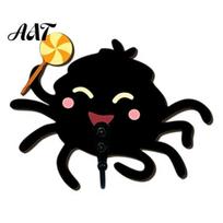 Decorative Wood Hanger for Keys Wooden Spider Wall Hook Hat Towel, Cute Cartoon Black Adhesive Free Home Hanger, Mounted Gothic Key Entryway D