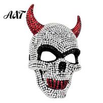 Rhinestone Full Face Mask Halloween Mask, Sparkly Faux Crystal Demon Horn Masquerade Devil Lightweight Cosplay Prop for Party Nightclubs Glittering