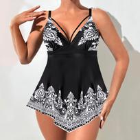Moteriški paplūdimio drabužiai Vasarinis tankinis Viengarsis maudymosi kostiumėlis Dvidalis bikinis Didelis dydis 2XL