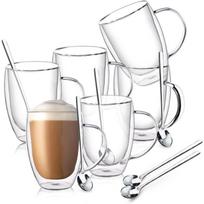 Double Wall Glass Coffee Mugs, 12 Oz Clear Coffee Mugs with Handle, Insulated Glass Coffee Mugs Set of 6, Perfect for Espresso Set of 6 gryna