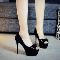 Moteriški 12 cm aukštakulniai 3,5 cm platforma Fetish Atviras priekis Siurbliai Seksualūs Lady Stiletai Naktinio klubo Pluoštas Drugelis Lankas Biuro bateliai 32 juoda