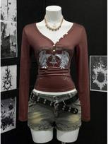 Y2K Retro Elegant Long-Sleeve Slim Fit Women's T-shirt - American Style Autumn/Winter M