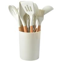 12Pcs Kitchen Utensil Set Silicone Spatula Set Wooden Handle Heat-Resistant Cookware Spatula Spoon Brush Whisk for Home Kitchen