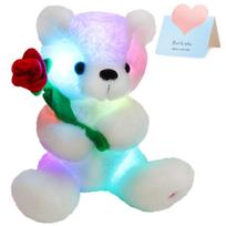 Glow White Teddy Bear featuring Rose Stuffed Animal Gentle Light Up Plush Toy LED Night Lights Birth Date Holiday Gifts designed for Children Toddler United States gray