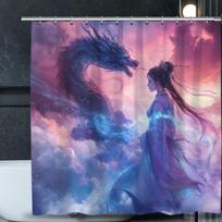 1Pc Fantasy Sky Dragon And Fairy Theme Digital Print Shower Curtain, Shower Curtain With Polyester Fabric Hook, Bathroom W60H190(CM)-1 Pcs