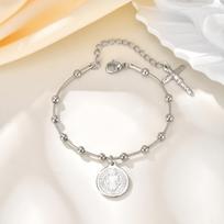 Rosary Cross Virgin Mary Medal Cross Beaded Bracelet for Women Atholic Religious Jewelry Stainless Steel Pray Bracelets