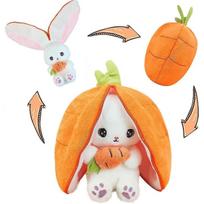 Triušio pliušinis žaislas Atverčiamas glostomas triušis pliušinė pagalvė, Braškinis triušis transformuojamas triušio pliušas su užtrauktuku, 25cm mielas kawaii triušio žaislas vaikams žemuogės