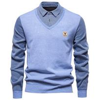 Men's Winter Sweater Fashion Polo Shirt Pullover Slim Fit Elegant Luxury Brand Knitwear Fake Two Pieces Knitted Sweaters S