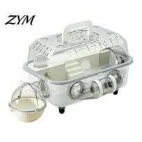 Portable Pet Carrier Hamster Cage with Tunnel, Transparent House Running Wheel Breathable Plastic Habitat And Water Dispenser, 2-Tier Playpen