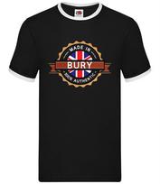 Made In Bury - Mens Ringer - Town City Village Born Love Live Homewtown S