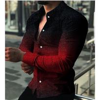 Men Ombre Gradient Tone Slim Long Sleeve Shirts S