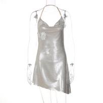 Sexy Halter Backless Gold Stamping High Waist Slim Short Bodycon Dress For Women S