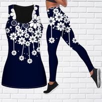 „Green Daisy Print“ jogos apranga moterims Madinga treniruotė Antblauzdžiai Fitnesas Sportas Laisvalaikio jogos kelnės XS mėlyna