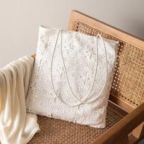 Hollow Out Embroidery Lace Shoulder Bag Flower Design Large Capacity Sequin Tote Bag Lightweight Women's Shopper Handbag CLE 34x36cm