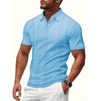 Men's Short Sleeve Polo Shirt Textured Knit Casual Slim-Fit Breathable Summer Top S mėlyna