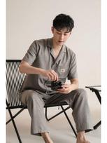 2026 Men's Spring/Autumn Lightweight Cloud Cotton Pajama Set: Plus Size Cardigan, Short Sleeve Top & Long Pants XXL for 160-180 kg