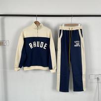 RHUDE Unisex spalvų blokų vilnos pamušalo laisvalaikio komplektas: Pusės užtrauktuko viršutinė dalis ir sportinės kelnės Medium tamsiai mėlyna spalva