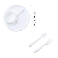 4 skyrių apvalus plastikinis vakarienės lėkštė su šakute, šaukštu, mikrobangų krosnelėje saugus, vaisių salotų lėkštė, indas moterims, dietos kontrolė
