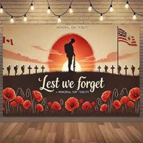 Memorial Day Lest We Forget Tapestry Remembrance Poppy Print Polyester Wall Hanging for Living Room Canadian and US Veteran 74x94cm(29x37in) beige