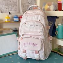 Cute Plaid Backpack with Star Pattern School Bag for Women and Teens