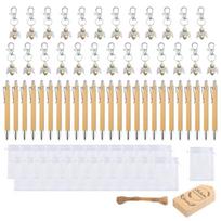 25Pcs Wood Ballpoint Pen And Angel Keychain Set Retractable Ballpoint Pen for Wedding Baby Showers Bridal Showers 1
