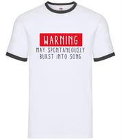 Warning May Burst Into Song - Mens Ringer - Singer Music Love Pop Lyrics XXXL