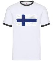 Finland Grunge Flag - Mens Ringer - Flags Helsinki Finn Finnish Europe XS