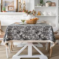 Tassel Edge Cotton Linen Table Cover Red Holiday Jacquard Dining Tablecloth Flower Pattern Dustproof Tablecloth Background Cloth 60x60cm