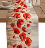 Pavasario aliejinė tapyba Raudonos aguonos Lininiai staltiesės Vasaros sodybos Šventės Vestuvių vakarėlio dekoras Komodos skara Stalo dekoras 150x33cm red