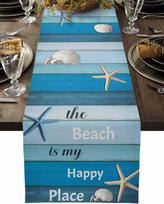Summer Ocean Starfish Blue Wood Grain Linen Table Runner Table Decor Farmhouse  Kitchen Dining Table Runner Party Decorations 150x33cm