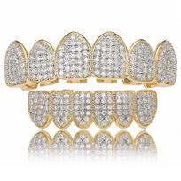 Ledinis Hip Hop Auksiniai Dantys Papuošalai Grillz Burnos Dantų Dangteliai Viršutinis & Apatinis Deimantas Cirkonis Dantų Rinkinys Vyrams Moterims Vampyras lower teeth sidabras