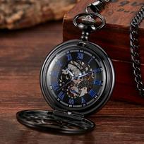 Blue Mechanical Pocket Watch Flip Cover Luminous Hollow Necklace Pocket Watch for Men regular quality