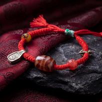 Lc 2026 Original Design Hand-woven Silk-banded Agate Dzi Bead Tibetan Bracelet Vintage Unisex Gift Intangible Cultural Heritage 16-25cm