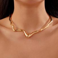 Minimalist Liquid Lava Geometric Irregular Twisted Metal Necklace Trendy Punk Wave Spliced Choker For Women Men Party Jewelry
