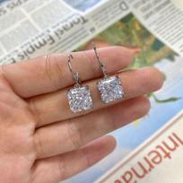 Sterling Color 10 *10Mm Topaz High Carbon Diamond Drop Earrings Sparkling Bridal Wedding Occasion Celebration Women Party Event
