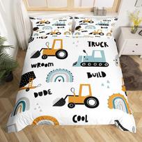 Truck Excavator Bed Cover Collection Queen Size Size Kids-oriented Nursery Cartoon Tractor Engineering Vehicle Construction Theme Bed Linen Collection EU single(135x200cm)