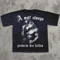 2026 A Wolf Always Protects His Kitten Funny Meme Tshirt Alpha Werewolf Shirt Unwearable Shirts Cringe Tshirt Weird Tee Clothes S