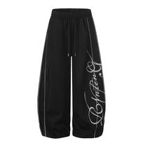 High-Waisted Dark Style Letter Print Jazz Dance Sweatpants for Women Large juoda